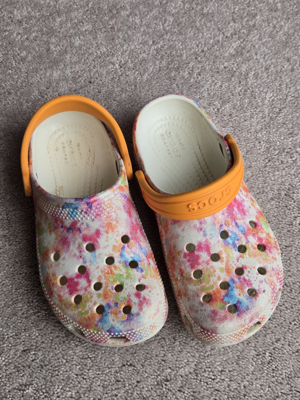 CROCS Kids Multicolor Tie-Dye Clogs with Orange Strap
